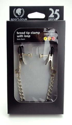 Spartacus Adjustable Broad Tip Clamps with Loop Link Chain Nipple Clamps - Breast and Nipple Toys