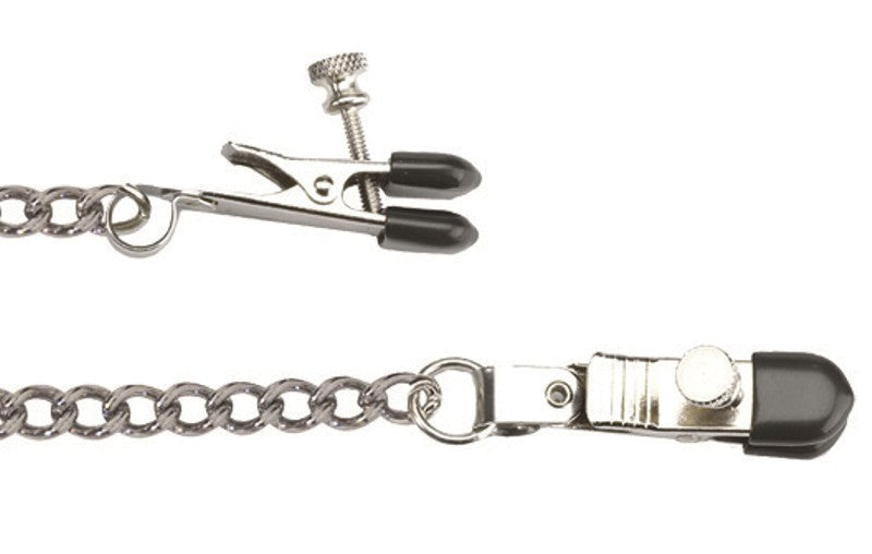 Spartacus Adjustable Broad Tip Clamps with Loop Link Chain Nipple Clamps - - Breast and Nipple Toys