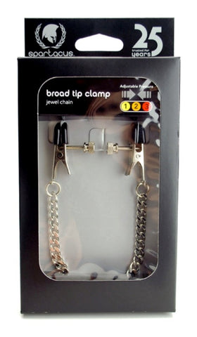 Spartacus Adjustable Broad Tip Nipple Clamps with Jewel Chain Pressure Control - Nipple and Clit Clamps
