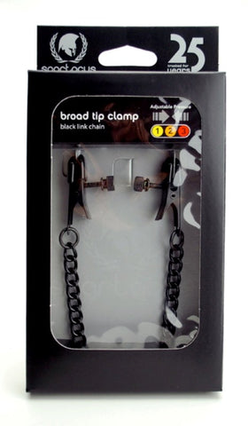 Spartacus Adjustable Broad Tip Nipple Clamps with Link Chain Rubber Tips - Nipple and Clit Clamps