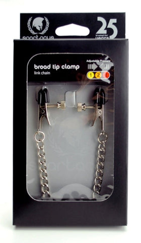 Spartacus Adjustable Broad Tip Nipple Clamps with Link Chain Rubber Tips - Nipple and Clit Clamps