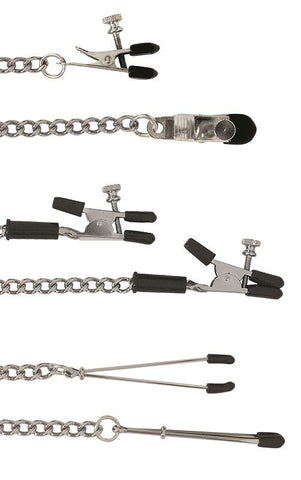 Spartacus Adjustable Clamp Set with Three Different Clamp Styles - Nipple and Clit Clamps