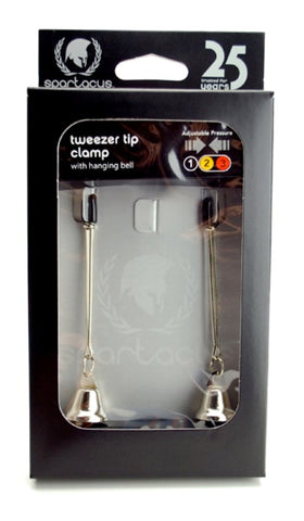 Spartacus Adjustable Tweezer Clamps with Hanging Bell Nipple Stimulation - Nipple and Clit Clamps