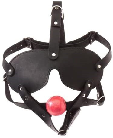 Spartacus Full Head Blindfold Harness with Ball Gag Leather Hood - Bondage Hoods