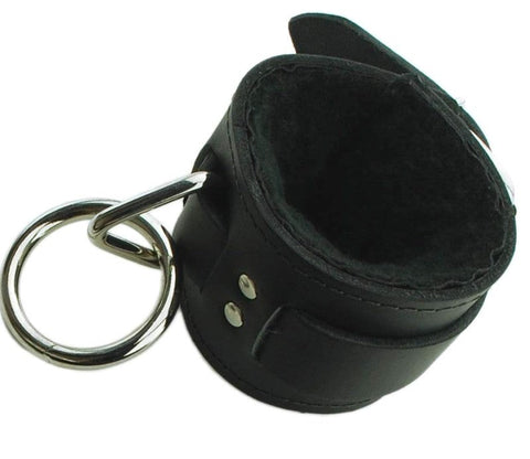 Spartacus Leather Wrist Restraint with Black Faux Fur Adjustable BDSM - Cuffs and Restraints
