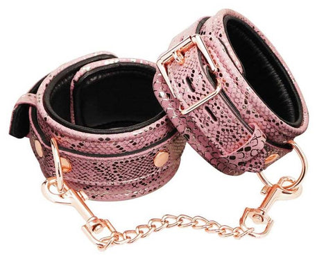 Spartacus Enterprises Pink Snake Microfiber Wrist Cuffs Padded Leather - Cuffs and Restraints