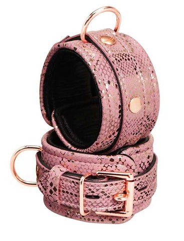 Spartacus Enterprises Pink Snake Microfiber Wrist Cuffs Padded Leather - Cuffs and Restraints