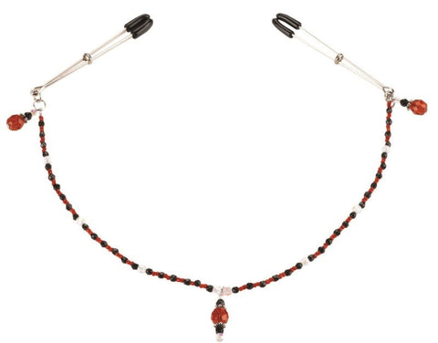 Spartacus Single Strand Deluxe Beaded Clamp Red Nipple Stimulation - Nipple and Clit Clamps