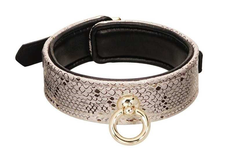 Spartacus White Snake Print Microfiber Collar and Leash BDSM Bondage Set - - Collars and Leads