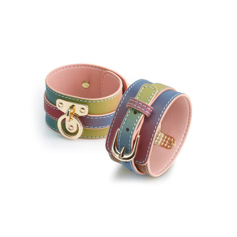 NS Novelties Spectra Bondage Ankle Cuffs Rainbow PU Leather Restraints - Cuffs and Restraints