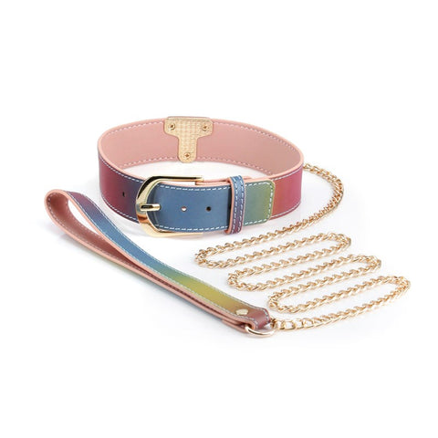 NS Novelties Spectra Bondage Collar & Leash Leather Control Set - Collars and Leads