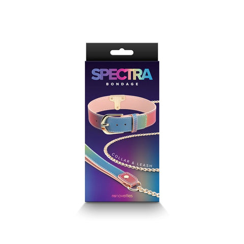 NS Novelties Spectra Bondage Collar & Leash Leather Control Set - Collars and Leads