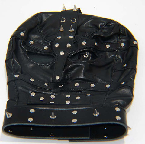 BDStyle Spiked Bondage Hood Leather BDSM Sensory Deprivation Mask - Bondage Hoods