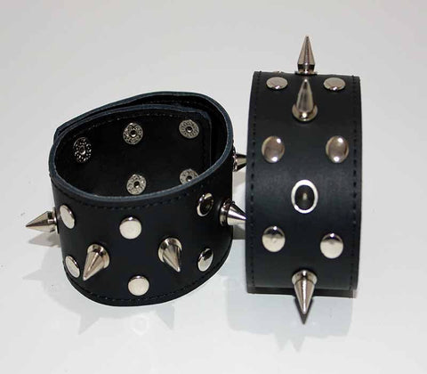 BDStyle Spiked Leather Ankle Cuffs With Studs BDSM Restraint Gear - Collars and Leads
