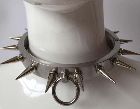 Hells Couture Spiked Metal BDSM Collar with Allen Key Lock - Collars and Leads