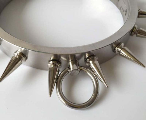 Hells Couture Spiked Metal BDSM Collar with Allen Key Lock - Collars and Leads