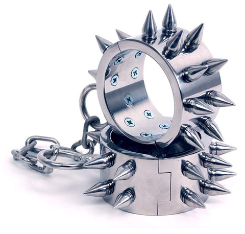 Hells Couture Spiked Metal Restraints Premium BDSM Wrist Shackles - Collars and Leads
