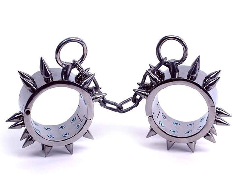 Hells Couture Spiked Metal Restraints Premium BDSM Wrist Shackles - Collars and Leads