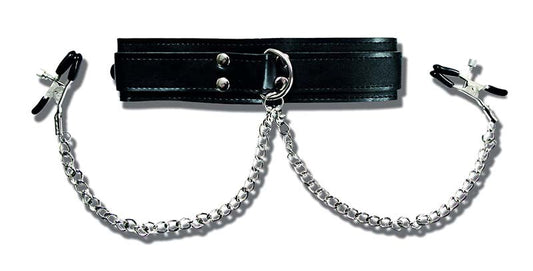 Sportsheets Collar With Nipple Clamps Push And Play CRings - - Nipple and Clit Clamps