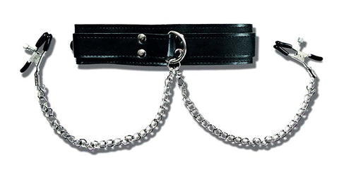 Sportsheets Collar With Nipple Clamps with Adjustable Chain Links - Nipple and Clit Clamps