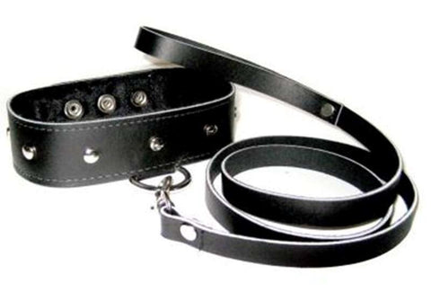 Sportsheets Leather Leash and Collar with Metal Studs and Quick Clip - Collars and Leads