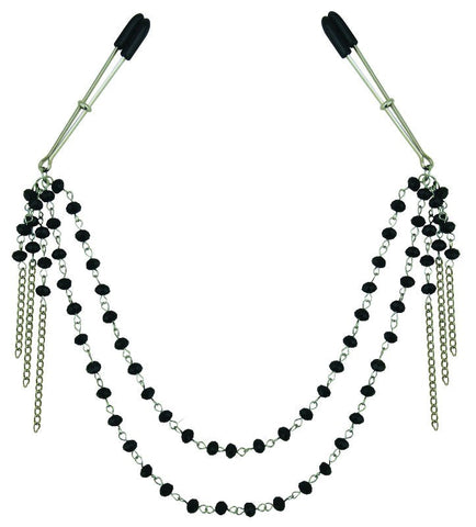 Sportsheets Midnight Black Jeweled Nipple Clips with Cubic Zirconia Accents - Breast and Nipple Toys
