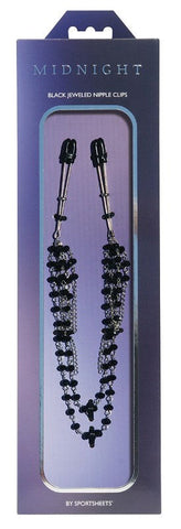 Sportsheets Midnight Black Jeweled Nipple Clips with Cubic Zirconia Accents - Breast and Nipple Toys