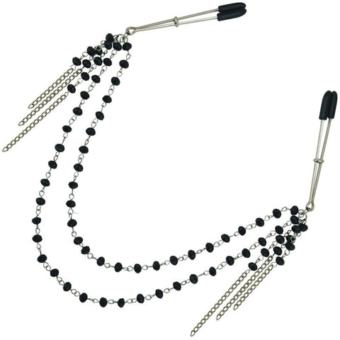 Sportsheets Midnight Black Jeweled Nipple Clips with Cubic Zirconia Accents - Breast and Nipple Toys