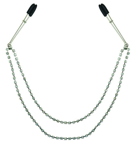 Sportsheets Midnight Bling Nipple Clips with Cubic Zirconia Chain - Nipple and Clit Clamps