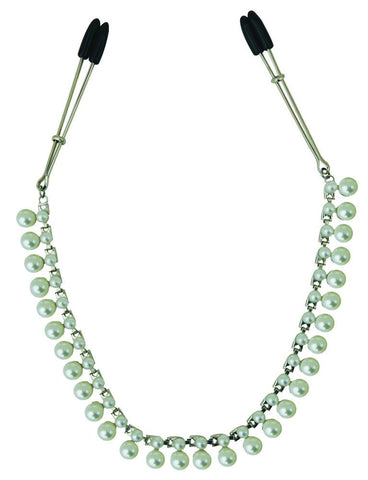 Sportsheets Midnight Pearl Chain Nipple Clips Adjustable Pearl Nipple Clamps - Breast and Nipple Toys