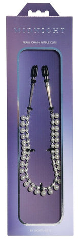 Sportsheets Midnight Pearl Chain Nipple Clips Adjustable Pearl Nipple Clamps - Breast and Nipple Toys