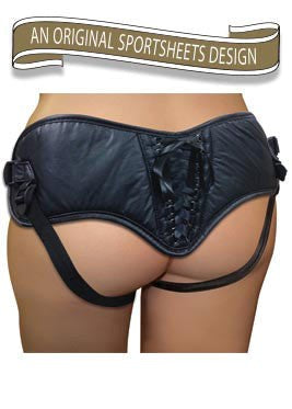 Sportsheets Plus Size Black PVC Corsette Strap On Premium Harness Design - - Strap On Sextoys