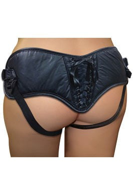 Sportsheets Plus Size Black PVC Corsette Strap On Premium Harness Design - Strap On Sextoys