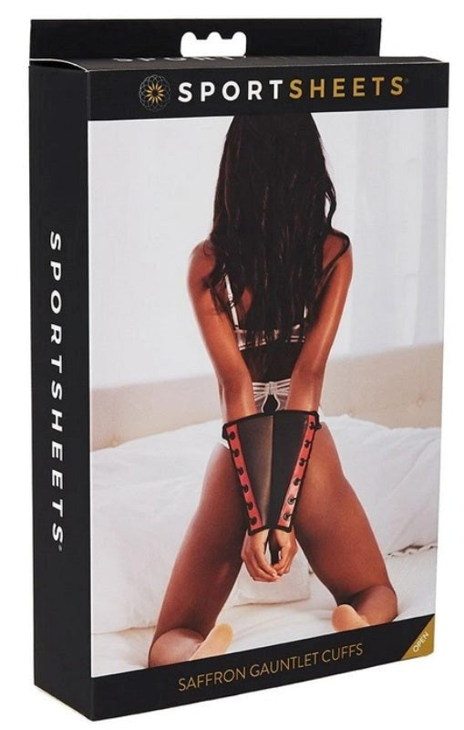 Sportsheets Saffron Gauntlet Cuffs Premium PU Leather BDSM Restraints - - Cuffs and Restraints