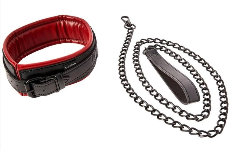 Sportsheets Saffron Leash and Collar Premium Vegan Leather BDSM Set - - Collars and Leads