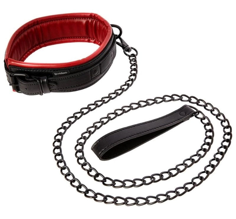 Sportsheets Saffron Leash and Collar Premium Vegan Leather BDSM Set - - Collars and Leads