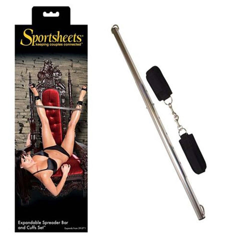 Sportsheets Spreader Bar & Cuffs Set Adjustable Aluminum Construction - Spreaders and Hangers