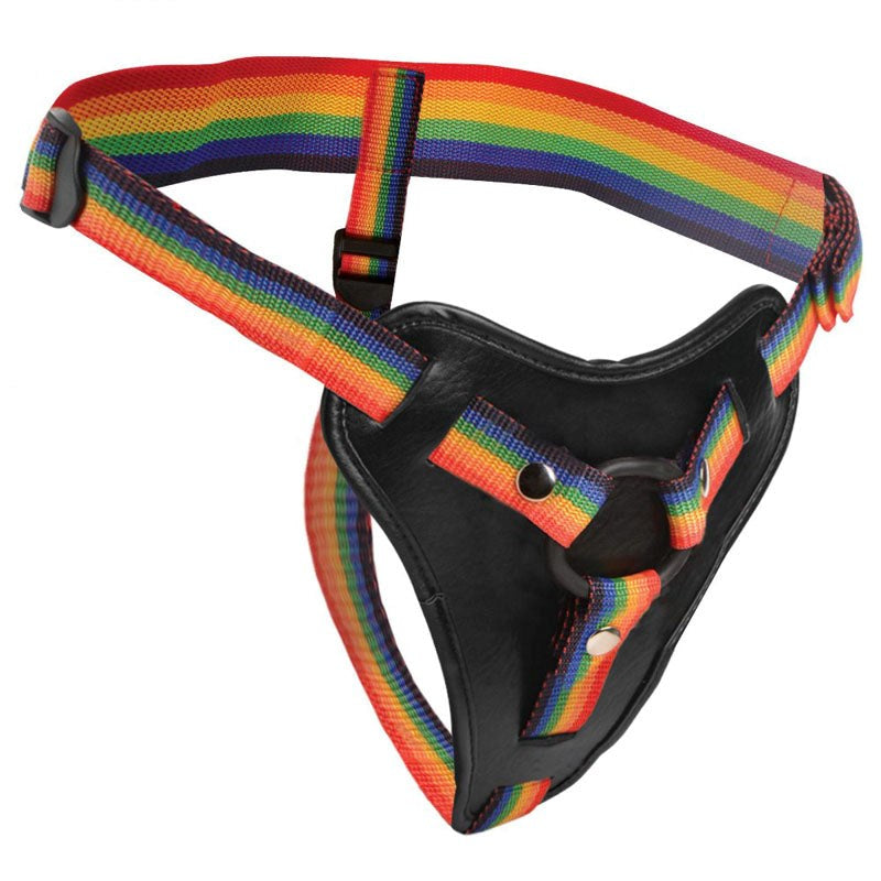 XR Brands Vibrant Rainbow Strap On Harness Universal Fit and Support - - Strap On Sextoys