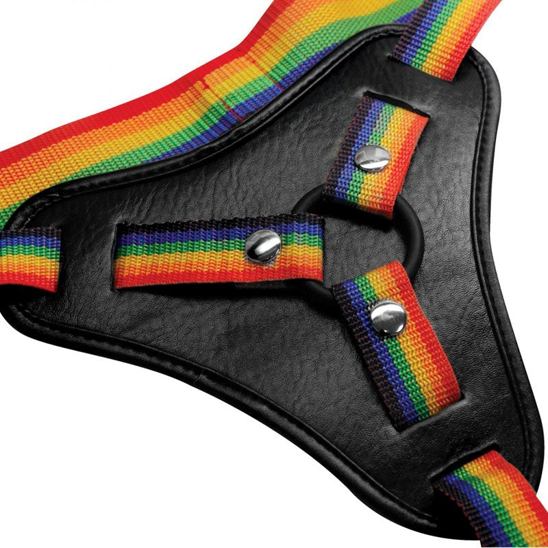 XR Brands Vibrant Rainbow Strap On Harness Universal Fit and Support - - Strap On Sextoys