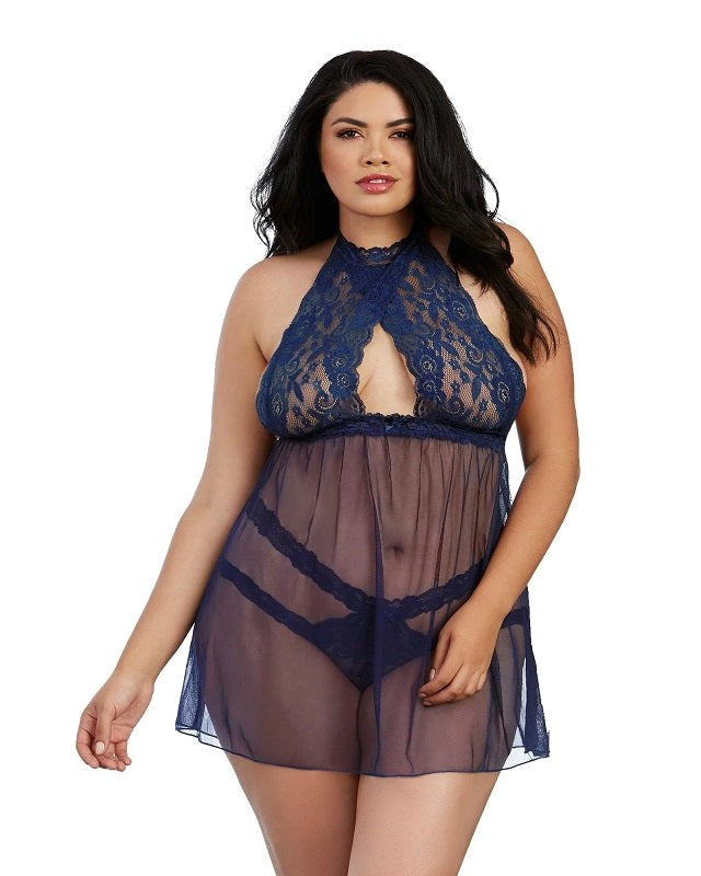Dream Girl Lingerie Stretch Lace and Mesh Babydoll with Matching Panty - Babydolls and Chemises