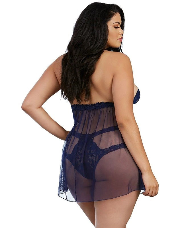 Dream Girl Lingerie Stretch Lace and Mesh Babydoll with Matching Panty - Babydolls and Chemises