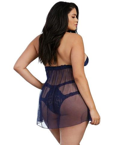 Dream Girl Lingerie Stretch Lace and Mesh Babydoll with Matching Panty - Babydolls and Chemises