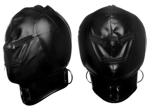 XR Brands Strict Hood Mask Zipper with Sensory Deprivation Features - Bondage Hoods