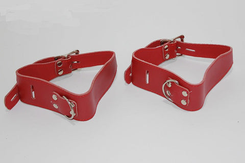 BDStyle Strict Leather Wrist/Ankle Restraints with O Ring Red Leather - Cuffs And Restraints
