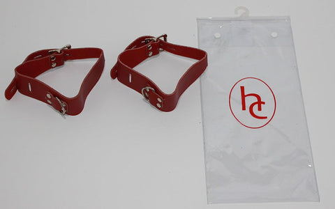 BDStyle Strict Leather Wrist/Ankle Restraints with O Ring Red Leather - Cuffs And Restraints