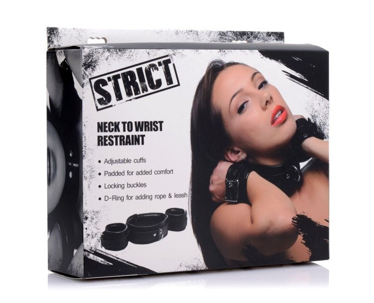 Strict Neck To Wrist Restraint Black Premium Cock Gear - - Cuffs And Restraints