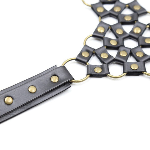 BDStyle Studded G String Bondage Thong Premium Leather with Metal Studs - Her Fetish