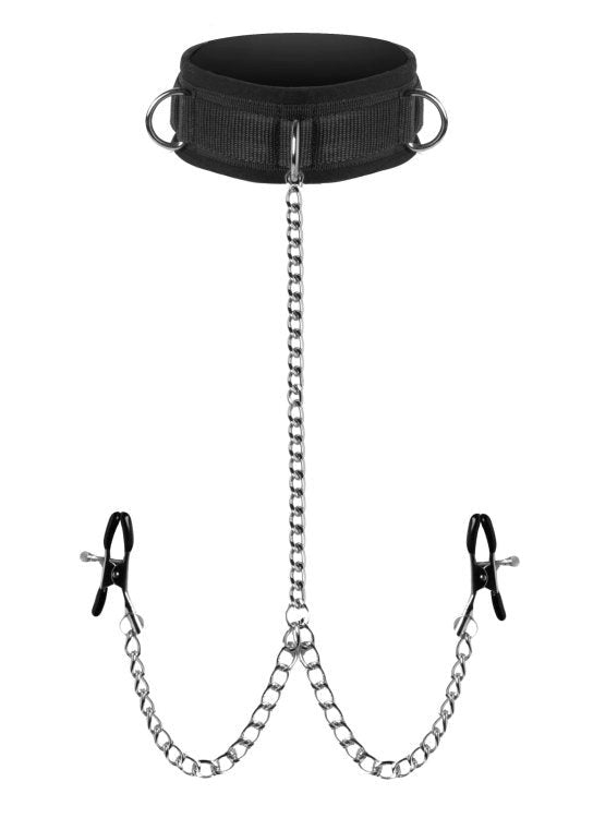 XR Brands Submission Collar And Nipple Clamp Union with Adjustable Clamps - - Breast and Nipple Toys