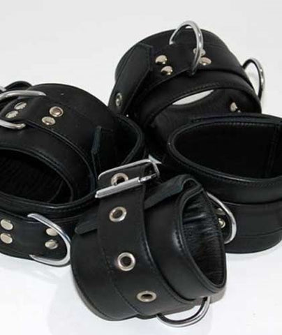 Hells Couture Submissives Complete Black Leather Restraint Set with D Rings - Cuffs And Restraints