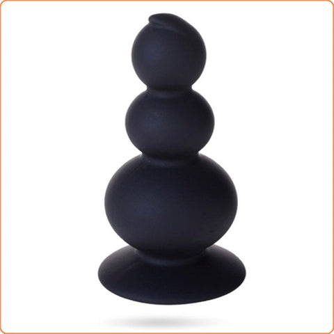 BDStyle Suction 3 Silicone Ball Anal Beads Black with Suction Base - Anal Beads and Balls